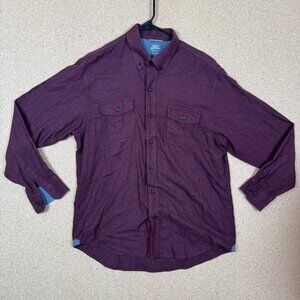 IZOD Saltwater Shirt Mens Large L Relaxed Classics Burgundy Flannel Button Up